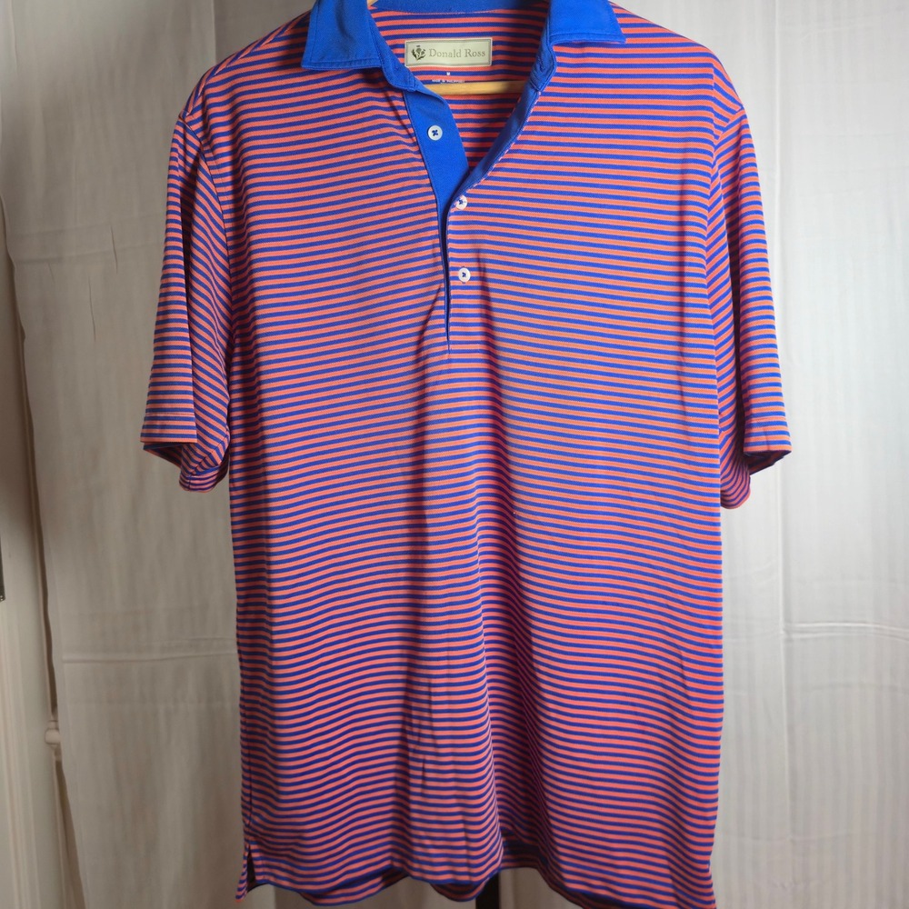 Donald Ross Men Polo Shirt Medium Striped Golf Casual Blue Orange Florida Gators